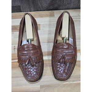 Bass Loafers Woven Leather Tassel Kiltie‎ Slip On 9.5 Brown Dress Shoes Vintage